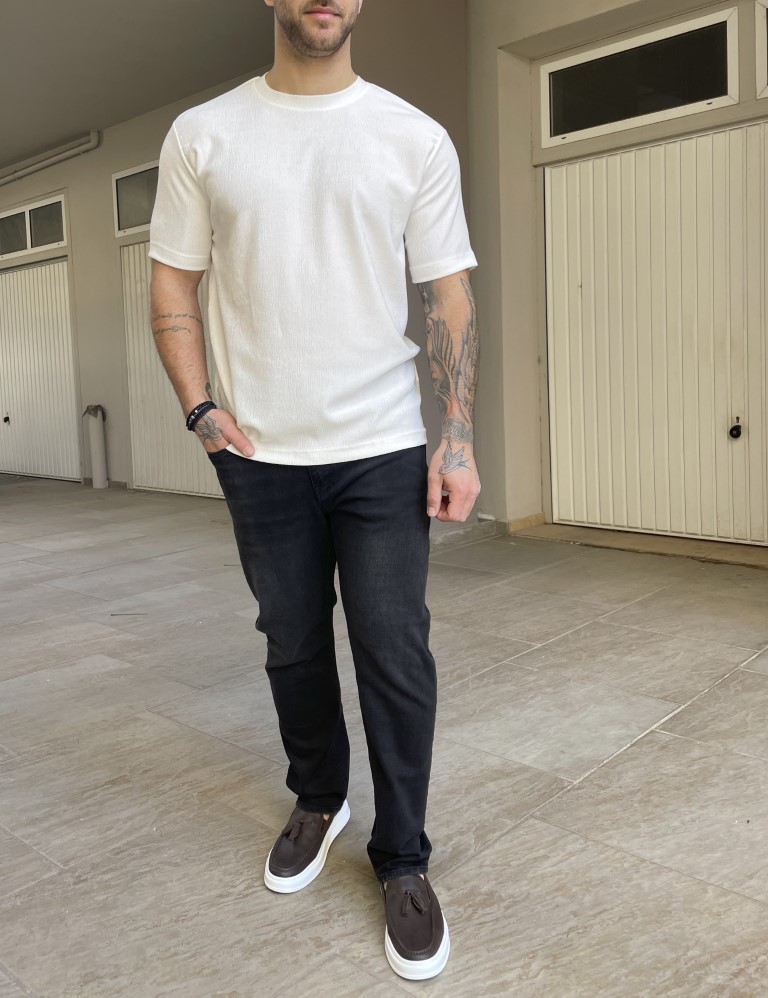 Marrakech ανδρική εκρού ανάγλυφη κοντομάνικη μπλούζα TST2420E φωτογραφία